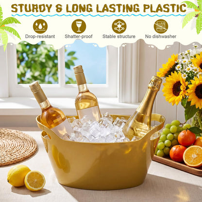 meekoo 6 Pack 6l Ice Bucket for Parties, Plastic Beverage Tub with Handles, Portable Ice Drink Bucket for Wine, Champagne, Beer, Cocktail, Large Drink Chiller for Wedding, Bar, Picnic, Pool(Gold)