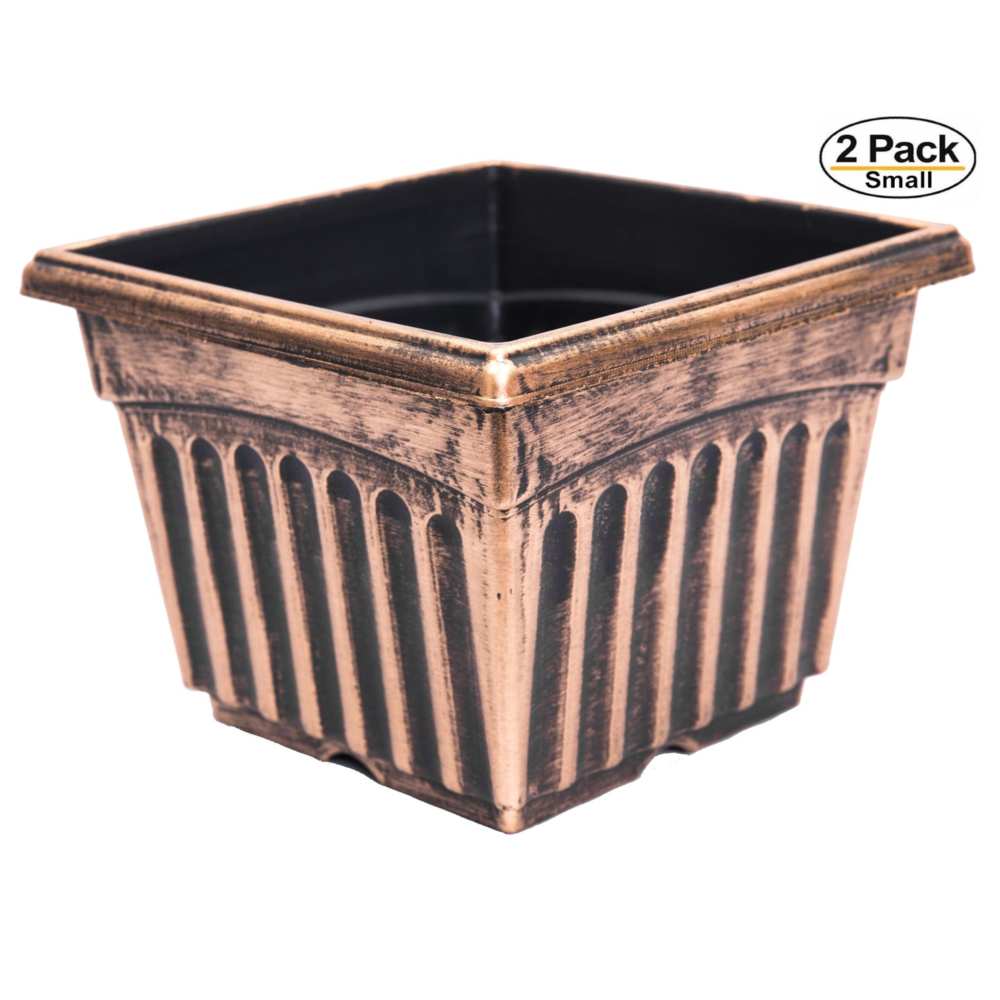Sapphire USA 9" Square Planter Rustic Greek Column Look Set of 2 Flowerpot for Nursery Indoor Outdoor Garden Patio Office and Home Decor (Medium, Gold)