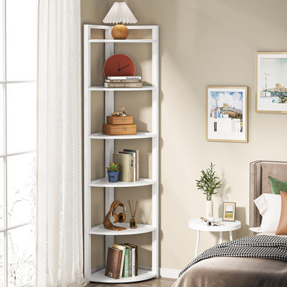 Tribesigns 6 Tier Corner Shelf, 70.9 Inch Tall Corner Bookshelf Small Bookcase Modern Corner Shelving Unit Storage Rack for Living Room, Home Office, Kitchen, Small Space (White)