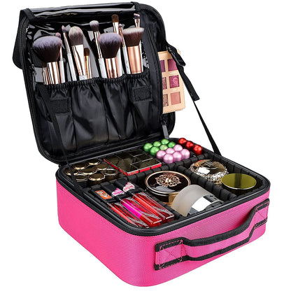 gzcz Travel Makeup Bag,Portable Makeup Case for Women,Professional Cosmetic Train Case Organizer Artist Storage Bag With Adjustable Dividers Brushes Toiletry Jewelry Digital Accessories