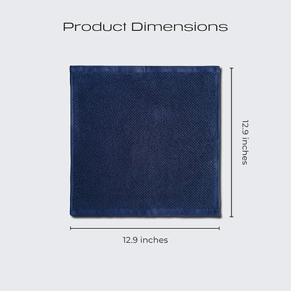 Luxury Silver-Infused Navy Blue Washcloths 4-Pack Set, 12.9"x12.9"