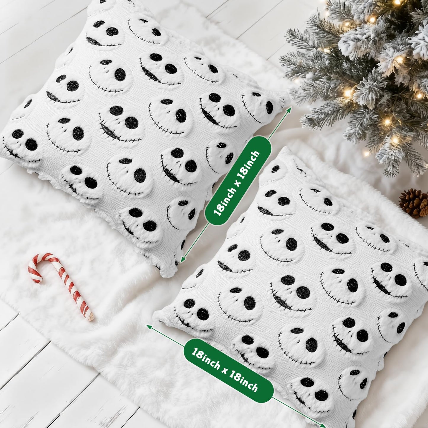 eowvsio 2PCS Christmas Pillow Covers 18x18 inch,Nightmare Be Christmas Throw Pillow Cases,Xmas Tree Decor Soft Plush Faux Fur Wool Couch Cushion Case for Chair Sofa Bedroom Living Room