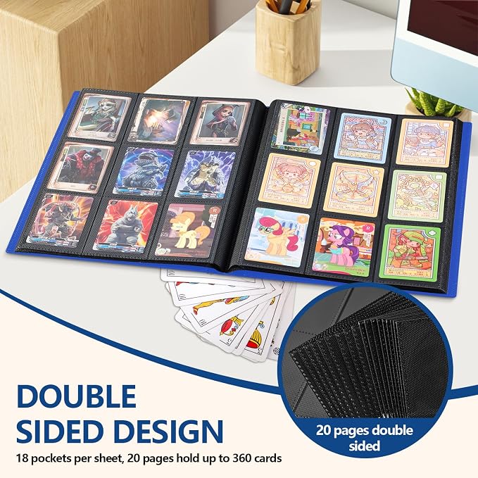 Card Binder, EDUDIIU 9 Pockets Premium Trading Card Binders, Cards Collection Binder Album, Side Loading Yugioh Holder Book for Sport, Football, Baseball Collector - Dard Blue