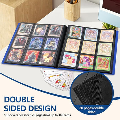 Card Binder, EDUDIIU 9 Pockets Premium Trading Card Binders, Cards Collection Binder Album, Side Loading Yugioh Holder Book for Sport, Football, Baseball Collector - Dard Blue
