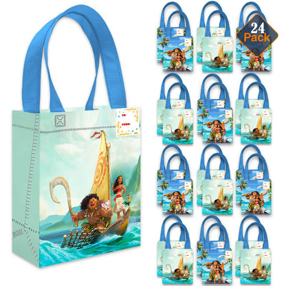 Moana Party Favor Bags Set – 24 Pack 8" Disney Goodie Bags for Kids Bulk Reusable Mini Totes | Disney Moana Birthday Party Supplies
