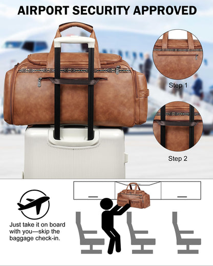 FADEON Duffle Bag for Women, Large Convertible Carry on Overnight Backpack, Designer Leather Mens Weekend Bags for Travel