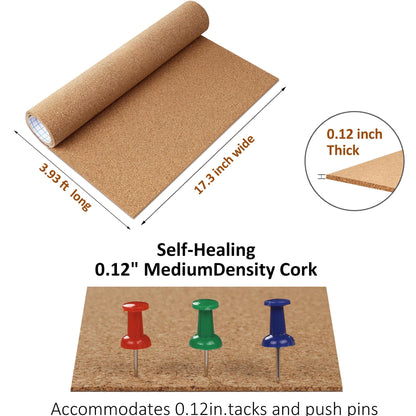 ReWallpaper Bulletin Board Corkboard Roll 17.3in x 3.9ft 3mm Thick Peel and Stick Corkboard for Wall Notes Photos Kids Art Classroom Home Office Memo Display Easy Grid Cut Daily Planner Center Zone