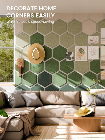 Fluxynara Hexagon Cork Board Alternative for Walls Decor-8-Pack Felt Bulletin Board Tiles,with 30 Pushpins,50 Adhesive Tabs for Office,Classrooms & Home Pin Board Felt Board-Sagewood