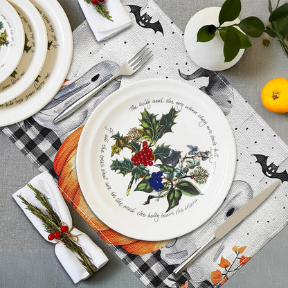 Niviy Buffalo Plaid Bat Ghost Pumpkins Halloween Placemats Set of 4, 12x18 Inch Horror Halloween Table Mats for Holiday Party Kitchen Dining Room Decoration