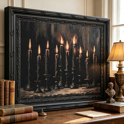 Framed Halloween Candle Canvas Wall Art,Dark Moody Painting Picture Wall Decor,Gothic Poster Print Art,for Bathroom Living Room Gallery Home Decoration 9x11in