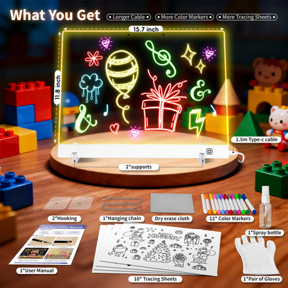 LuxuMach LumiBoard Led Drawing Board for Kids, LED Note Board with Colors, Glowing Acrylic Dry Erase Boards, Gift for Girls on Birthdays & Christmas (15.7" x 11.8", White)