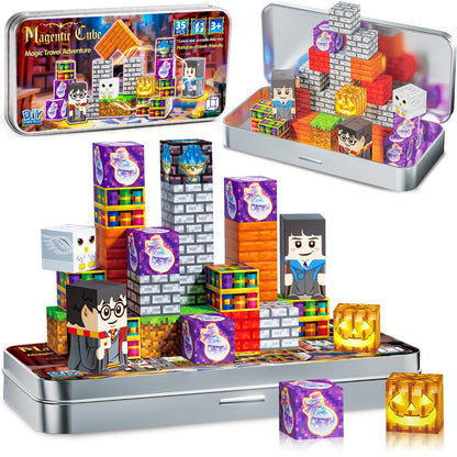 Pocket Cubes Magnetic Blocks & Magnetic Tiles, 35 PCS Magic Academy Magnetic Building Cubes Set, STEM Construction Toys for Kids Ages 4-8, Mini Travel Toys for Toddlers 3-5, Montessori Sensory Gifts