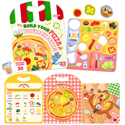 JoyCat Reusable Sticker Book - Stickers for Toddlers, Kids Sticker Activity Book, Travel Toys for Road Trip, Car & Airplane, Educational Learning Gifts for Boys and Girls Ages 3-5 (Pizza-Making)