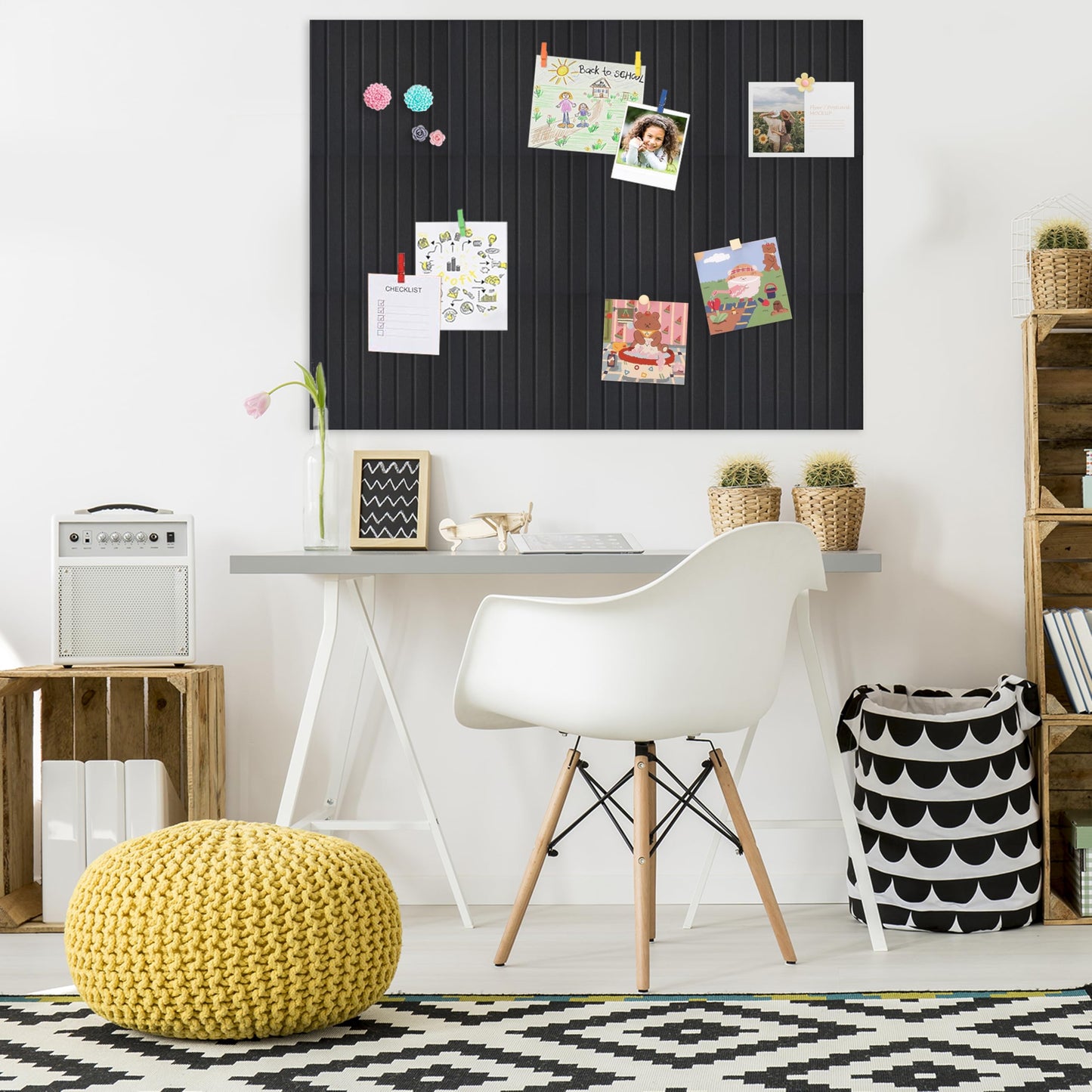 Yunihome Cork Board for Walls 36" x 24", 6 Pack Felt Bulletin Board Wall Tiles with 30 Push Pins for Home Kitchen School Office Wall DIY Decorative