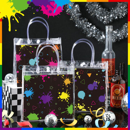 Teenyyou 24 Pcs Glow in the Dark Party Favors Bags Light up Neon Clear PVC Goodie Candy Treat Tote Gift Bags with Handles Glow Theme Birthday Baby Shower Party Supplies