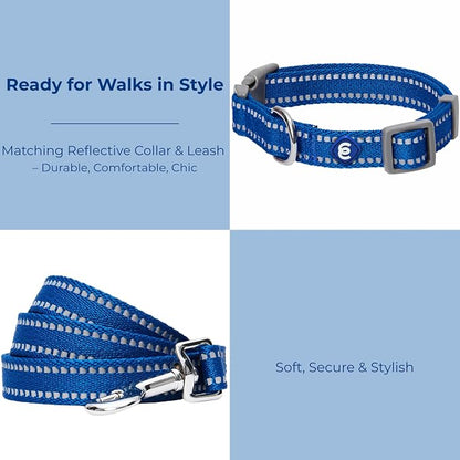 Blueberry Pet Essentials Reflective Dog Collar & Leash Set, Adjustable for Medium Dogs | Safe Walking Gear for Pet Parents, Puppy Training & Daily Use MediumDogs, Navy