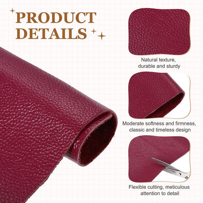 MECCANIXITY Thick Full Grain Leather Sheet, 23.6 x 11.8 Inch Natural Cow Leather 1.5-1.8 mm Fabric Pieces for DIY Craft Furniture Office Belts Notebook Covers,Fashion Red