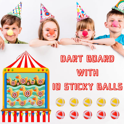 Qumenan Carnival Games for Kids - Dart Board with 10 Sticky Balls Felt Carnival Theme Party Decorations for Indoor Outdoor Activities Circus Birthday Party Decoration Supply Set (19.7x13.8 Inches)