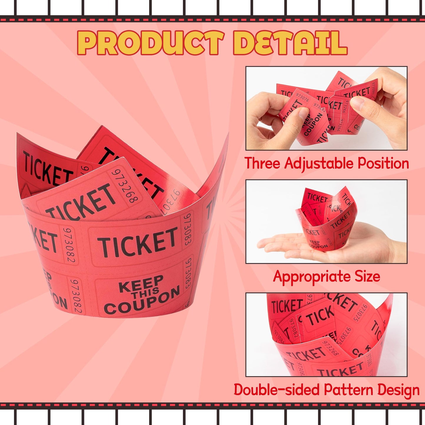 BUoonyer Popcorn Ticket Cupcake Wrappers - 80pcs Mardi Gras Pop Corn Muffin Liner Red White Baking Cup Cake Wrapping, Circus Theme Cake Wrap Supplies for Carnival Birthday Movie Night Party Decoration