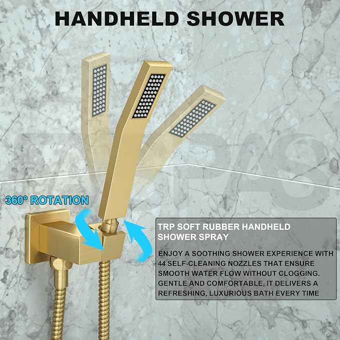 Brushed Gold Shower System with 10-Inch Rain Showerhead and Handheld
