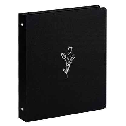 Premium Linen 3 Ring Binder 1 Inch - Decorative Hardcover Binder with Round Rings, Holds 8.5 x 11 Letter Size Paper for School, Office, Home Organization & Presentation, Tulip, Black