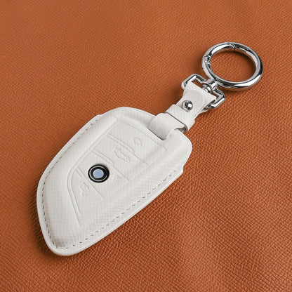 CISUI Leather Key Fob Cover Case, Keychain Shell, Compatible for BMW 2 5 6 7 X1 X2 X3 X5 X6 Series(White)