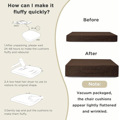 AddGrace Recliner Cushions for Elderly Thick Seat Cushion 20"x20"x4" Chair Pads with Non Slip Backing and Washable Cover for Couch Armchair Chairs Coffee