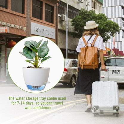 WSMKSZ 8 inch Self Watering Pots, Planter, Plant Pots with Mesh Drainage Holes for Indoor Outdoor House Plants and Garden, 2 Pack Plastic Flower Pots with Deep Reservoir for Patio Porch, White