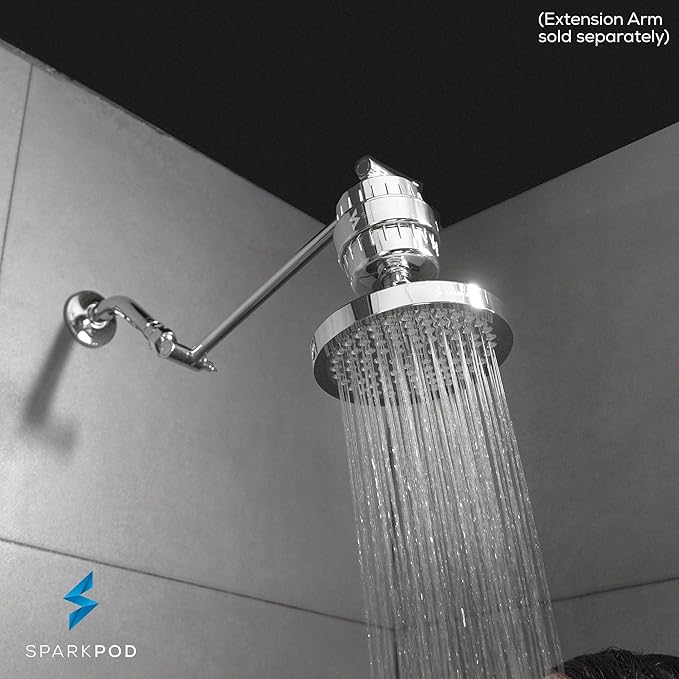 SparkPod 23-Stage Filtered Shower Head, 6" Round, Polished Chrome | Filtered Shower Head for Hard Water Filter, High Pressure, Reduces Chlorine, Heavy Metals, For Dry Skin & Hair