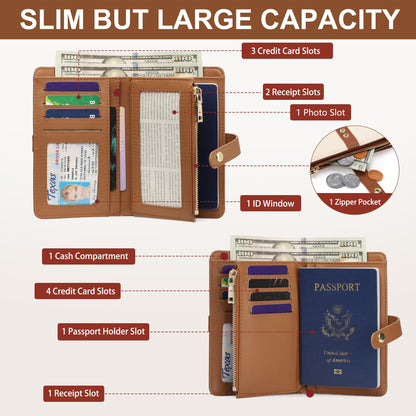 Small Wallet Women RFID Blocking Vegan Leather Slim Thin Bifold Credit Card Wallet Passport Holder Ladies Travel Wallet Mini Purse with Zipper Pocket