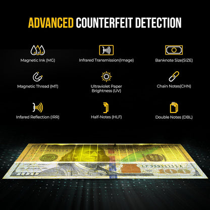 KOLIBRI KBR-500 Money Counter Machine Mixed Denomination | Business Grade Cash Counter Machine w/Advanced IR/UV/MG/MT/Counterfeit Detection, Multi-Currency (USD CAD MXN GBP EUR)