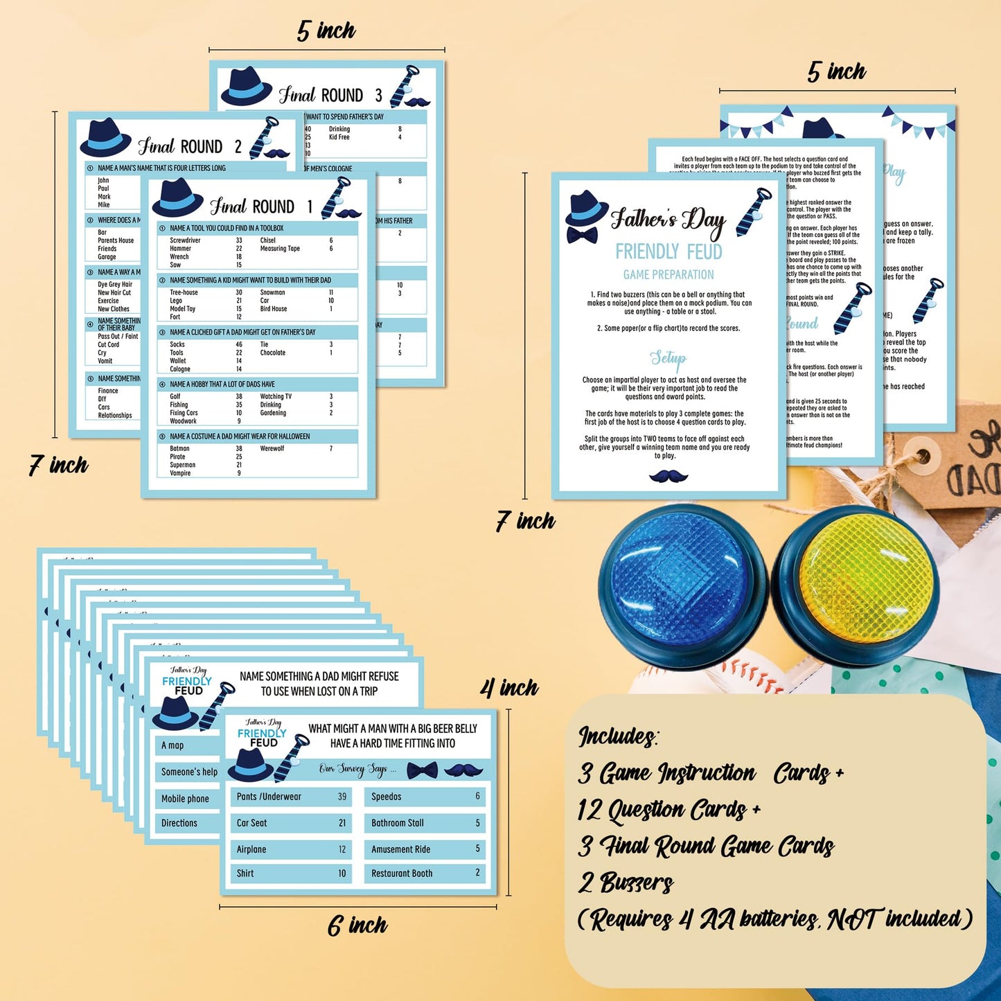 OXEDP Father's Day Games, Friendly Feud Game with Buzzers, Family Games for Father's Day, Family Feud Quiz, Fathers Day Party Ideas Blue Decoration -FGWB01