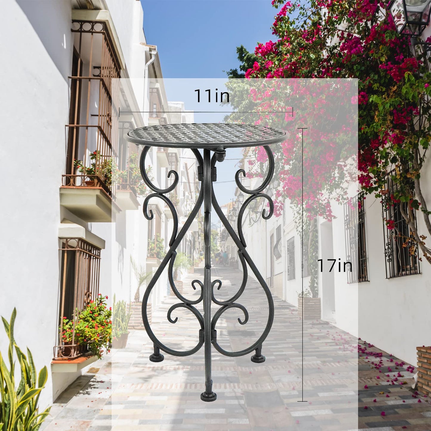 NAKUPE Plant Stand Indoor & Outdoor Flower Pot Stand 17" Tall Metal Plant Table,Single Planter Holder for Patio, Porch, Corner, Garden Decor, Balcony, Black(1 Pack)