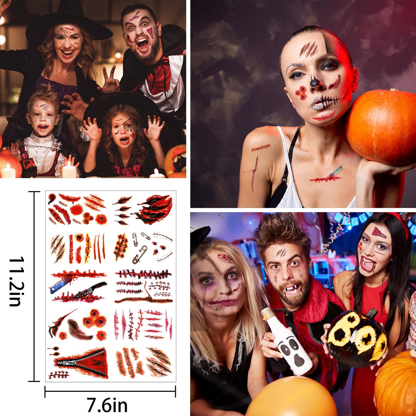 Llewyn Halloween Decorations Window Clings - 9 Sheets 90 Pcs Bloody Handprint Footprints Stickers with 10 Pcs Tattoo Stickers, Double Sided Static Wall Floor Decals for Horror Bathroom Zombie Party
