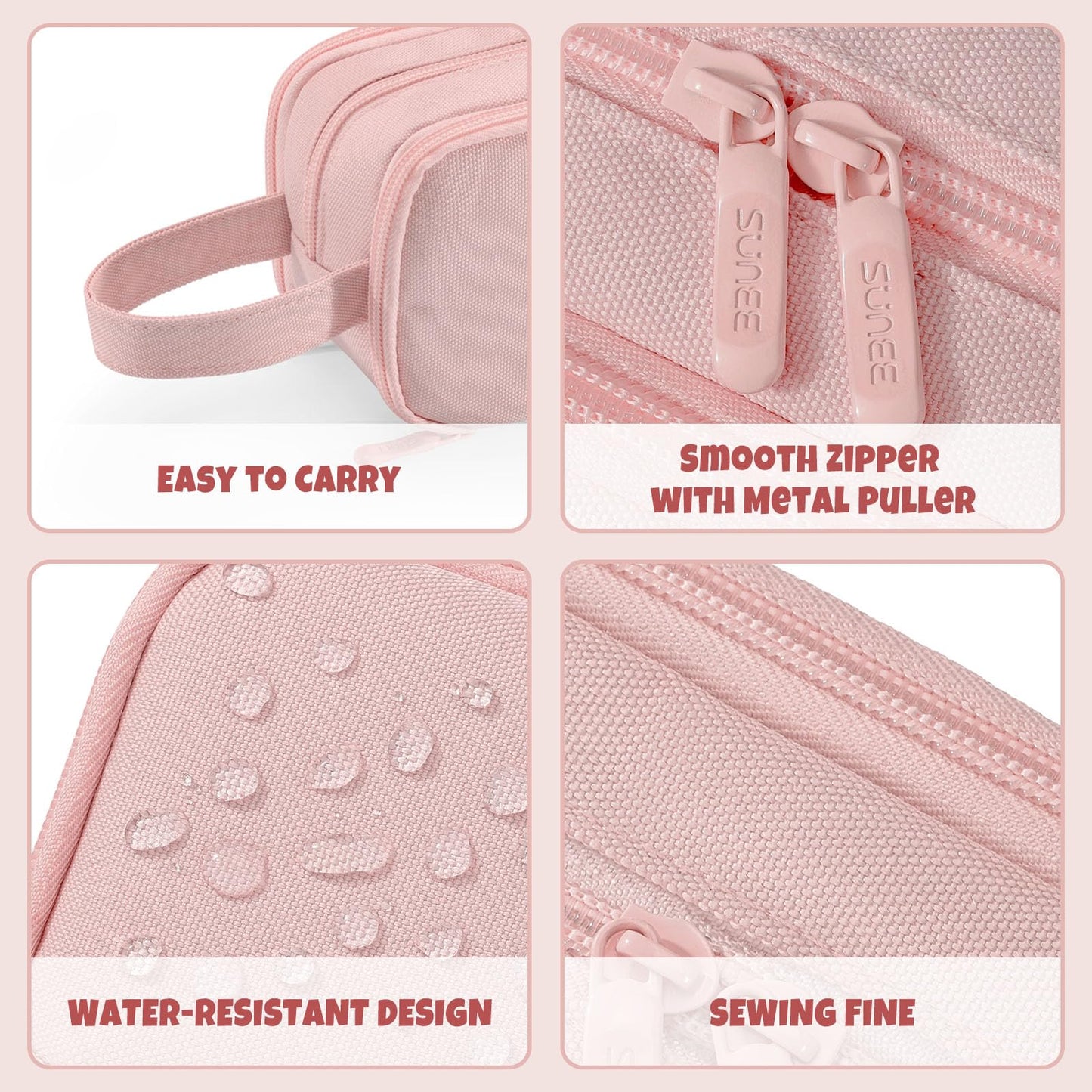 SUNEE Large Capacity Pencil Case with 3 Compartment, Extra Big Pencil Pouch, Pencil Bag with Zipper, Cute High Stationery Organizer, Oxford Pen Box School Supplies for Student Teen Girls Boys, Pink
