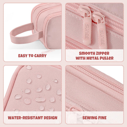 SUNEE Large Capacity Pencil Case with 3 Compartment, Extra Big Pencil Pouch, Pencil Bag with Zipper, Cute High Stationery Organizer, Oxford Pen Box School Supplies for Student Teen Girls Boys, Pink