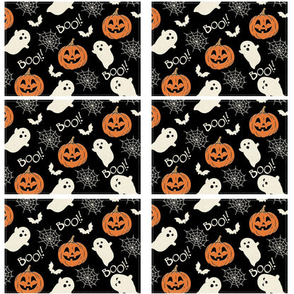XCHI Boo Spooky Ghost Pumpkin Halloween Cloth Placemats Set of 6 Table Mats Table Decorations 12x18 Inch