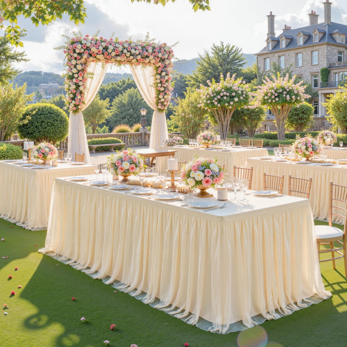 6ft Champagne Table Cloths Rectangle Tulle Tablecloth Fitted Champagne Tablecloths for 6 foot Rectangle Tables Spandex Table Covers for Parties Wedding Birthday Buffet Banquet Desk Tables Skirt