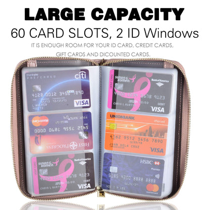 Easyoulife Credit Card Holder Wallet Womens Zipper Leather Case Purse RFID Blocking (Rose Gold)