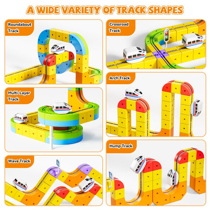 Upgrade Electric Train Set, 3D Cube Track-DIY Rail Cube Block Kit, STEM Gravity-Defying Motorized Trains Race Tracks Toys Gift for Kids Boys Girls Age 3 4 5 6 7 8+ (Master Set+2 Cars)