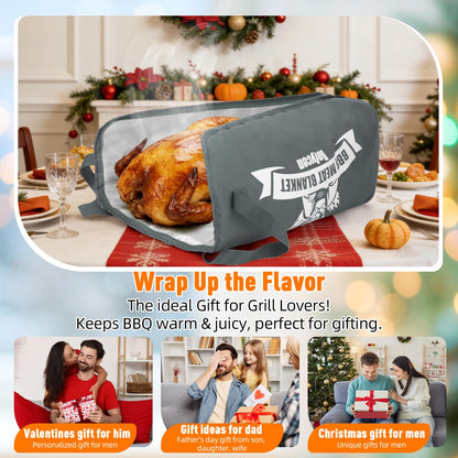 Upgraded Insulated BBQ Blanket for Resting Meat-BBQ Smoker Accessories Gifts for Men Dad Husband-Air Fryer/Kitchen/Camping/Baking/Party Essential-Bag for Brisket/Steak/Pork Shoulder/Turkey (21inch)
