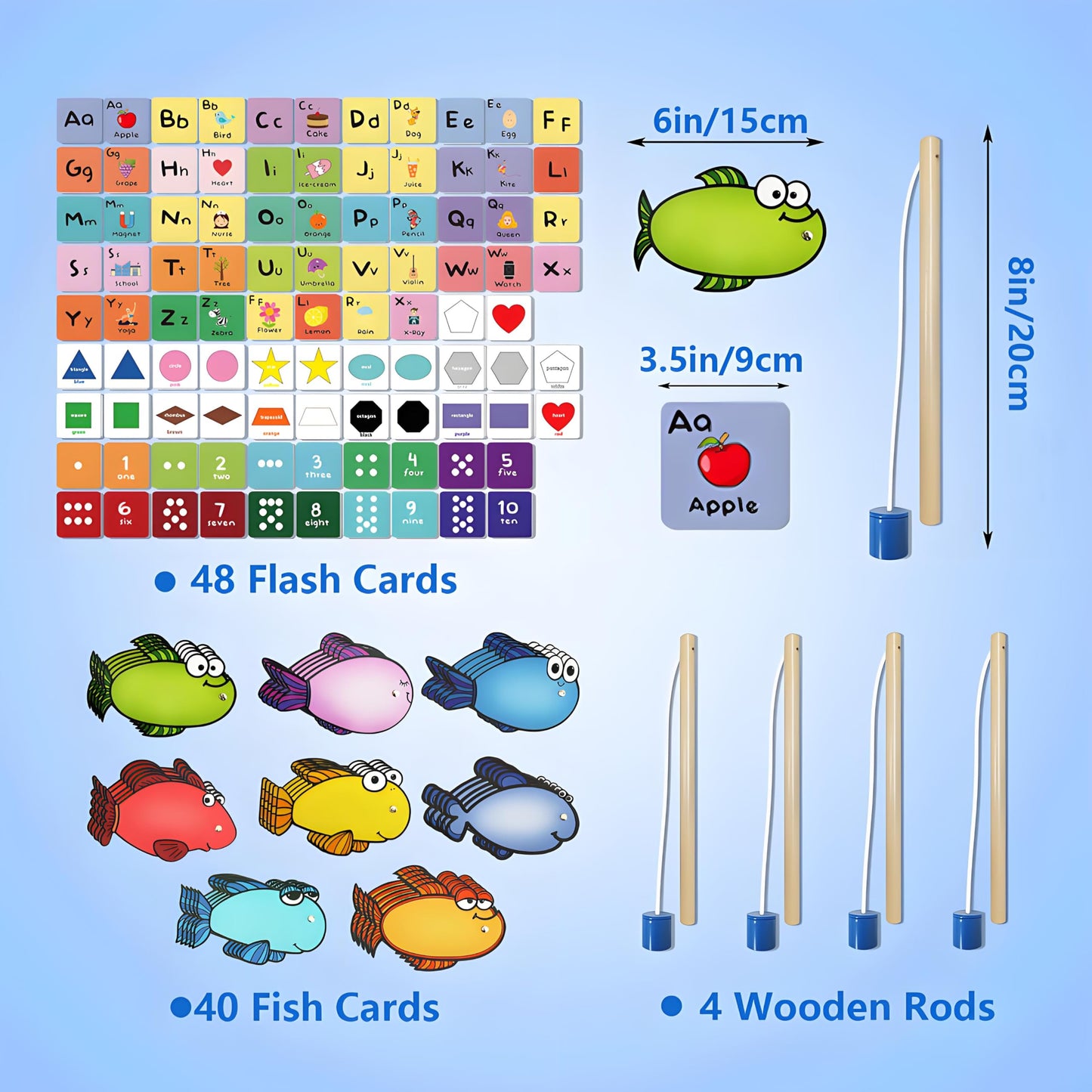 Quixorblex Magnetic Fishing Game 40 Dry Erase Fish Cards 48 Sight Words Flash Cards Kindergarten DIY Alphabet Fish Sight Word Games Educational Toys