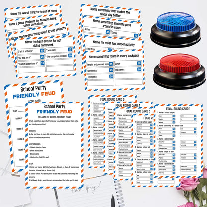 IIDEA School Party Friendly Feud Game with 2 Answer Buzzers, Graduation Team Building Class Reunion Feud Cards for School Game Night Fun Trivia Quiz for Students Teachers Groups Holiday Gatherings
