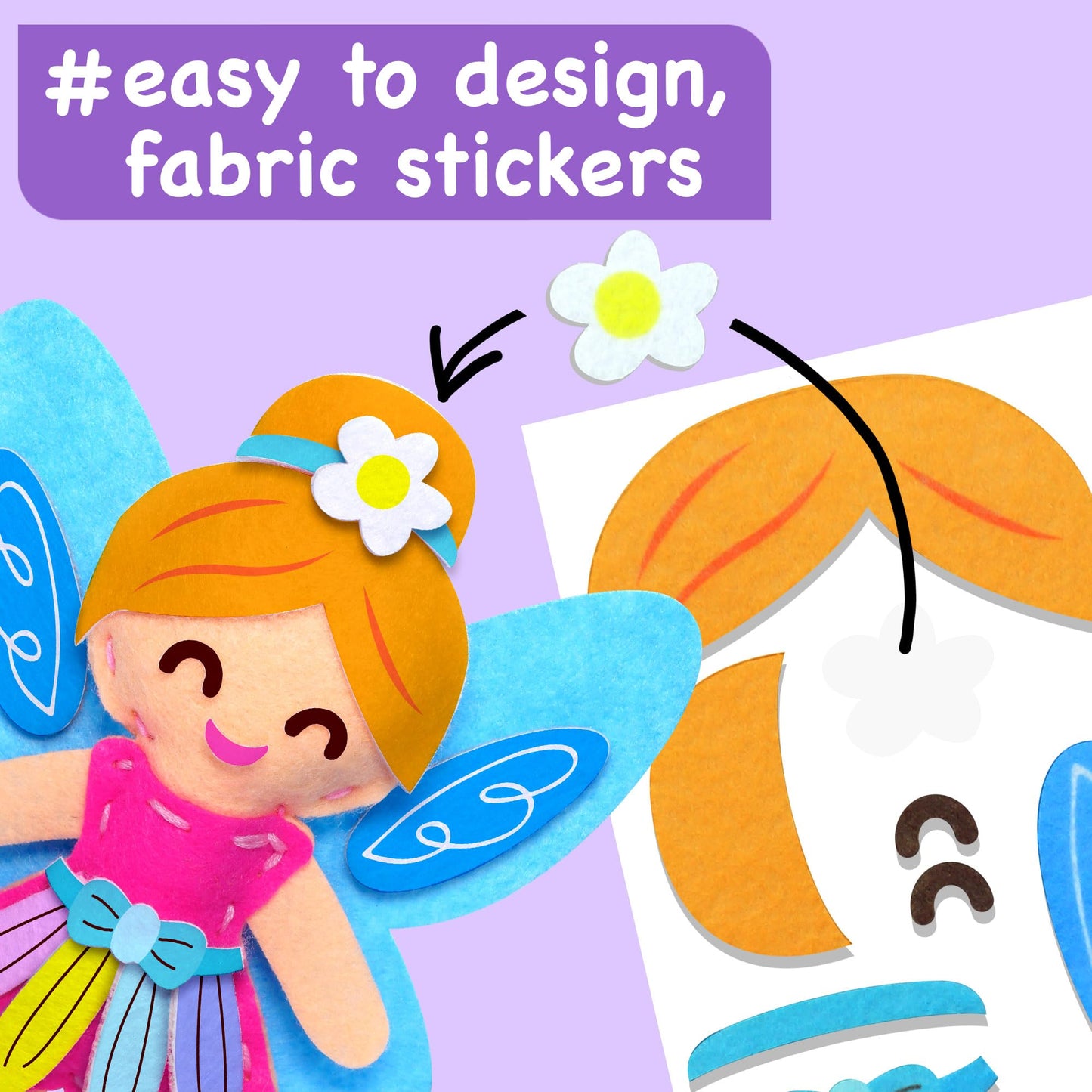 EZCRA Fairy Sewing Kit for Kids - 8-in-1 Kids Sewing Kit - Easy to Do Craft Kits for Ages 4-8 - Sewing Crafts - Extra Felt Stickers for Decoration - No Mess with Full Instructions