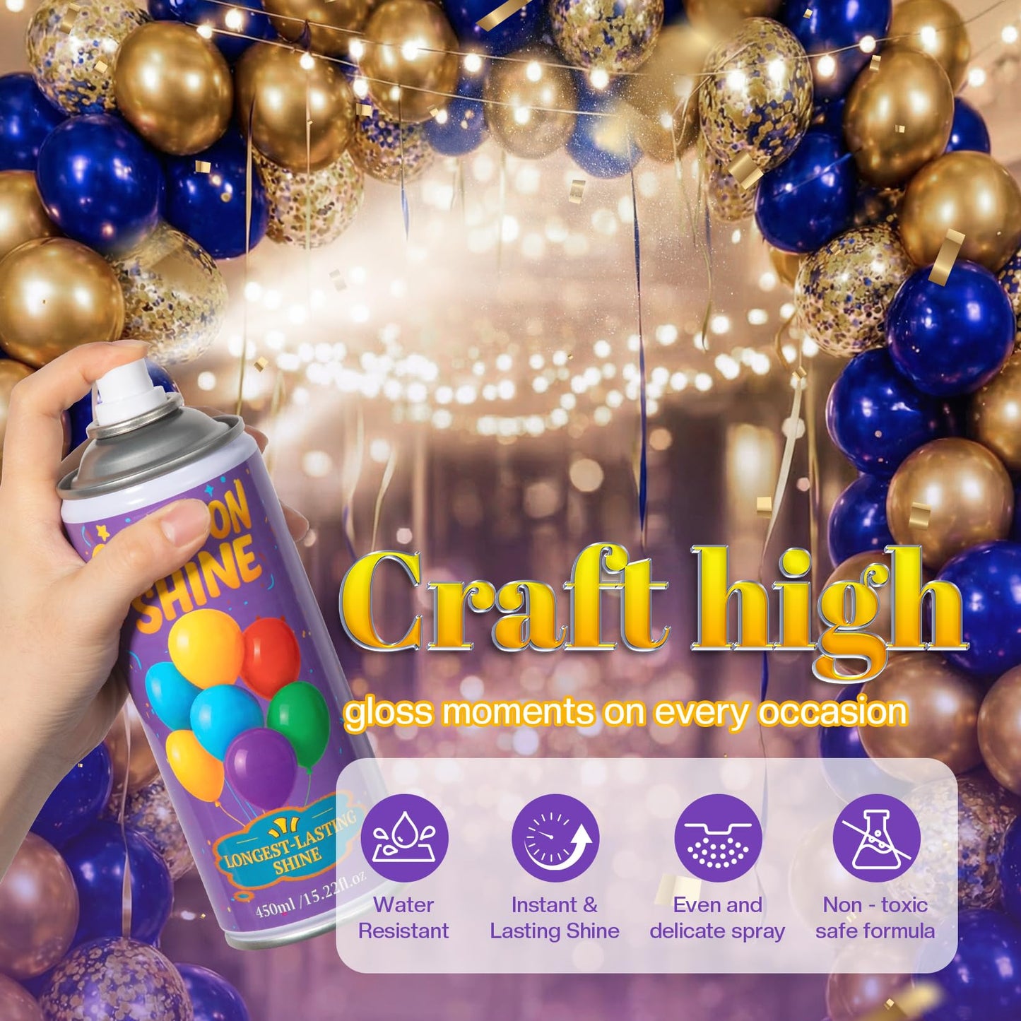 Balloon Shine Spray for Party : 15 oz Balloons Spray Silicone for Father's Day Halloween Birthday Decorations - Long Lasting Instant High Shine Waterproof for Outdoor Décor