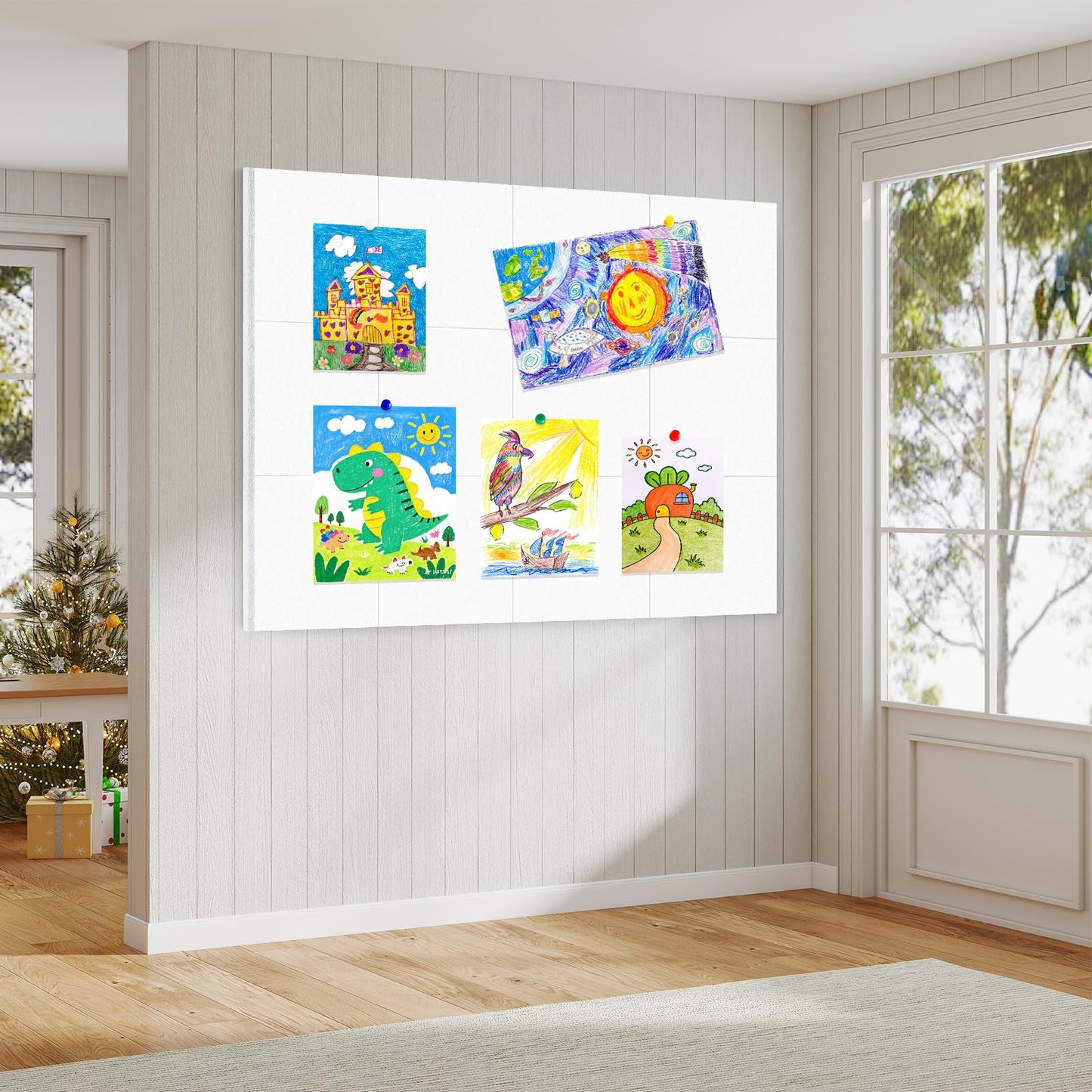 Large Cork Board for Walls 48"x36" |Cork Board Alternative| 12 Pack Felt Wall Tiles| White Bulletin Board with Removable Adhesive | Cork Boards Pinboard for Office Home Classroom,White