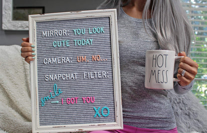 Rustic Felt Letter Board Ultimate Bundle Farmhouse Vintage White Wood Frame and Stand by Felt Creative Home Goods Changeable Message Memo Board 800+ Letter Set (Gray, 12x16)
