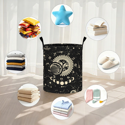 Sun Moon Laundry Basket Storage Bin Foldable Laundry Hamper Clothes Storage Bucket Organizer 19.6x15.7 Inch For Laundry Room/Bedroom/Bathroom