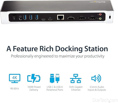 StarTech.com USB-C Triple Monitor Docking Station for MacBook Pro / Air M1 M2 M3 M4 & Windows, Universal 4K HDMI DP Dock, Thunderbolt Compatible, 100W Laptop Charging - TAA
