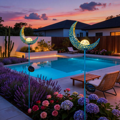 Homeimpro Moon Solar Garden Lights Outdoor Stakes, Waterproof Crackle Glass Metal Yard Lights for Lawn, Patio Accessories, Backyard Decor, Birthday Gifts for Mom